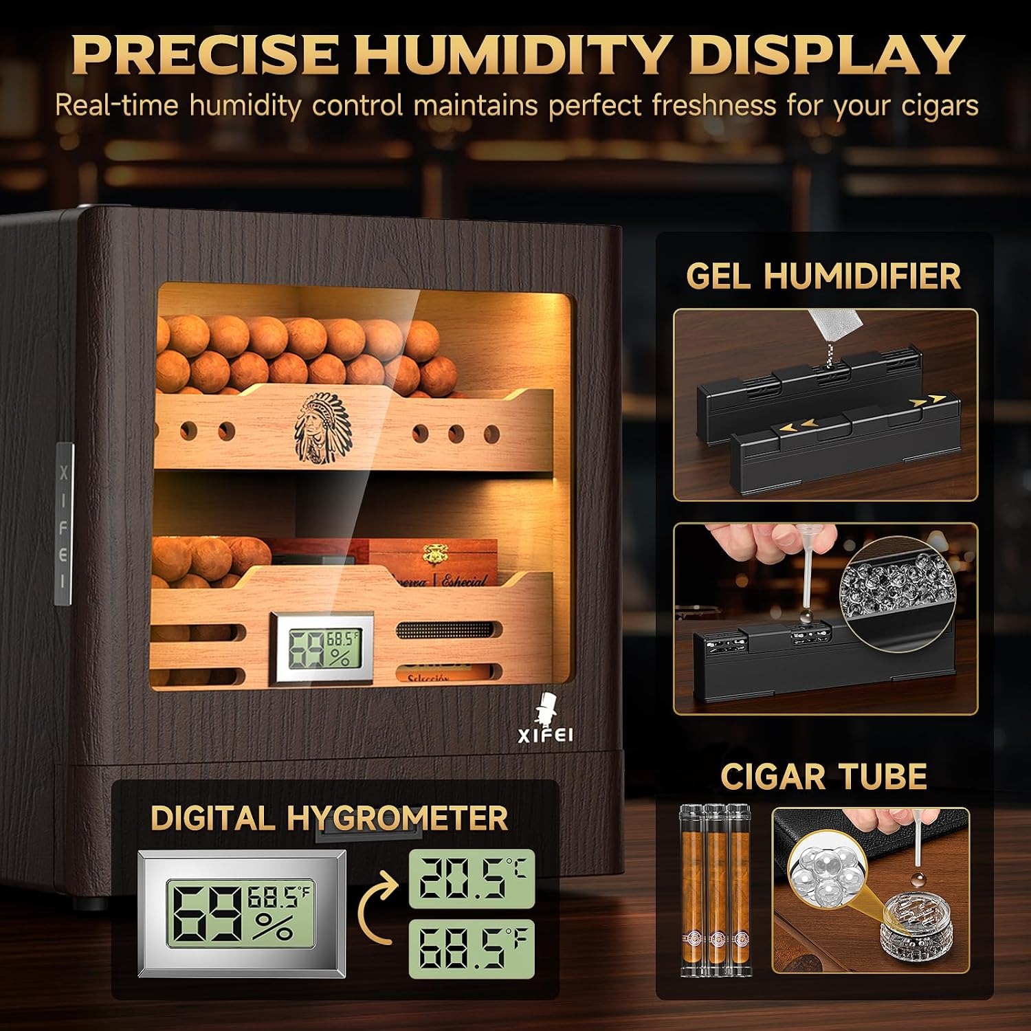 XIFEI Cabinet Humidor with LED Lighting and Glass Door: image 6