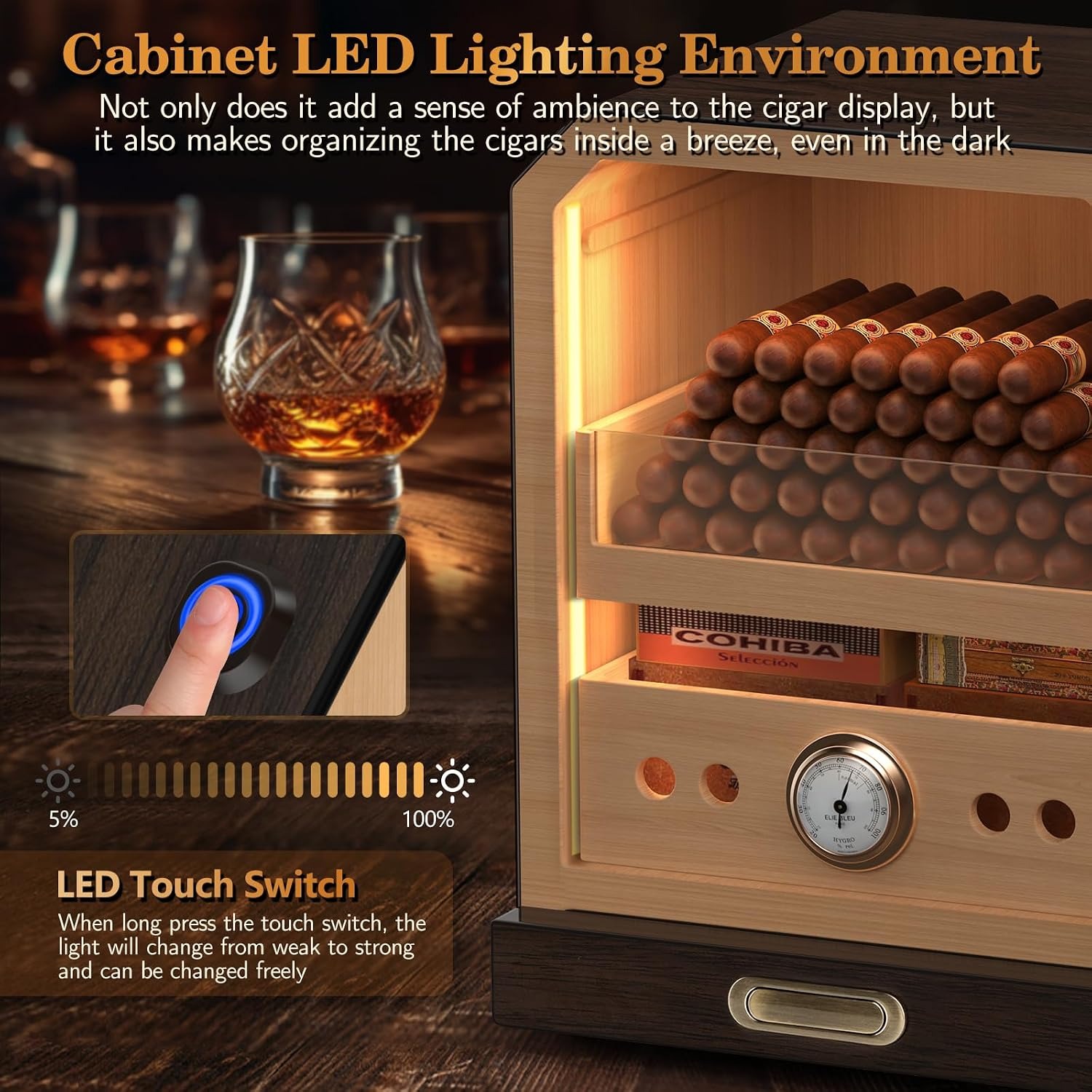 Lighted Display Humidor Cabinet with Magnetic Glass Door: image 4